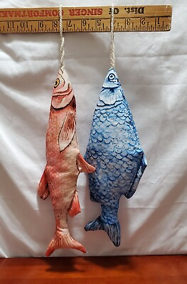 Vintage Hanging Fish Plush Ocean Or Lake Decor Red amp; Blue Fish 18 Inches
