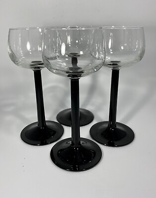 Luminarc Black Stem Wine Glasses Set of Four Vintage Rhine France