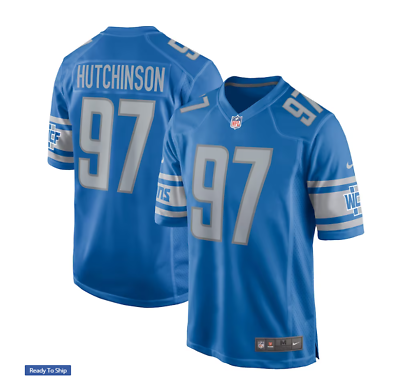 #ad GIFT DAD BEST Detroit Lions #97 Aidan Hutchinson Blue Game Jersey NEW