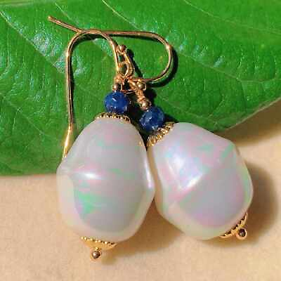 #ad Fashion white Irregular pearl lapis lazuli beads gold earrings Custom Bridal