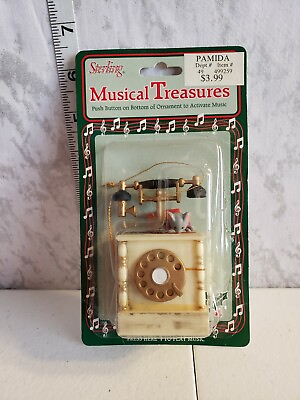 #ad Vintage Sterling Musical Treasures Ornament Mouse On Vintage Phone