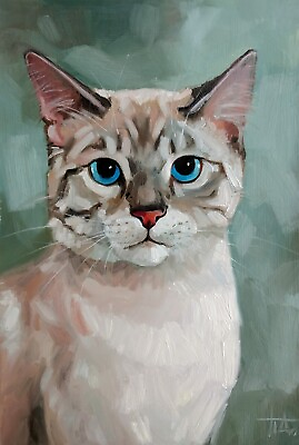 #ad Original Painting Portrait of Thai Cat 9x6 inches Animal Art