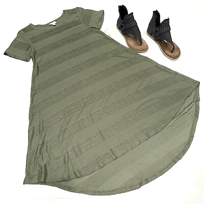 #ad NWT Lularoe XS Carly Swing Dress Solid Army Green Pintuck **Rare**