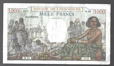 TAHITI ✨ BANQUE DE L#x27;INDOCHINE 1940 1957 ND 1000 FR P 15 🎇 Lot #1123