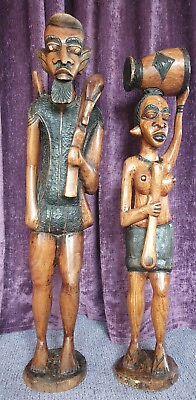 Two Ebony wooden antique statues in very good conditions 80 cm 32 inch high