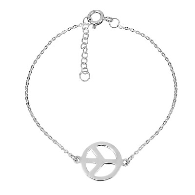 #ad 13mm Inspirational Peace Sign Hippie .925 Silver Bracelet