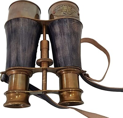 Antique Marine Victorian Binoculars Handmade Buffed Leather Cover Belt 6 inches