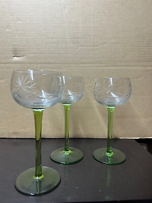 #ad #ad 1958 Vintage Luminarc Green Stemmed Wine Glasses Made in France Set of 3