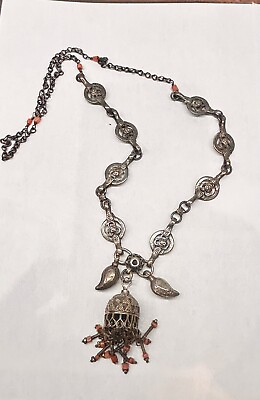 #ad Vintage Kyrgyz Central Asia Tribal Silver Necklace 14” X2