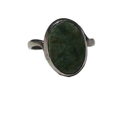 #ad Artisan Made 925 Sterling Silver Green Moss Agate Oval Set Tranquility Ring