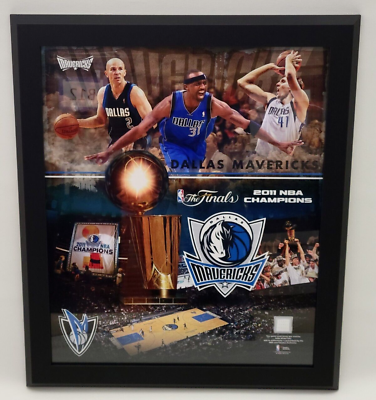#ad Dallas Mavericks Framed Collage Art with Piece Of Dirk Nowitzki Game Used Jersey