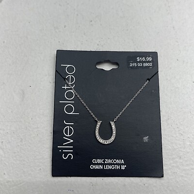 #ad Silver Plated Cubic Zirconia 18” Horseshoe Necklace New