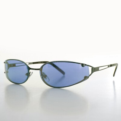 Oval Y2k Wrap Around Sunglasses with Blue Lenses Rickey