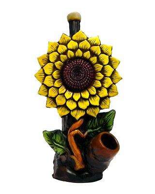 #ad Yellow Sunflower Handmade Tobacco Smoking Hand Pipe Spring Flower Plant Figurine