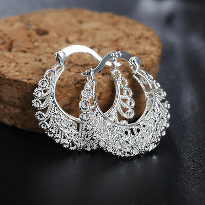 Fashion Hollow Out 925 Silver Filled Drop Earring Women Wedding Jewelry Gift