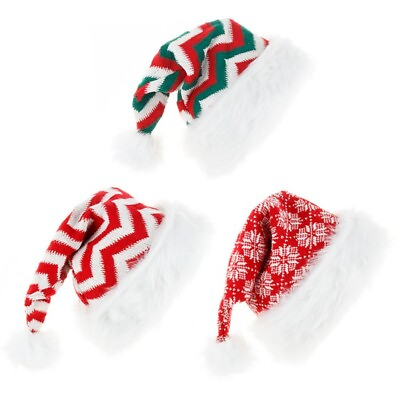 #ad Christmas Knit Santa Hat Plush Striped Snowflake Santa Hat