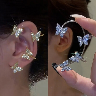 Fashion Butterfly Ear Clips Gold Silver Plated Zircon Earrings Cuff Women Gifts