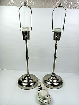 Pair of Vintage Lamps Silver Inox 55cm Tall Side Table Lamps