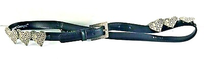 #ad Vintage Richard Gampel Womens Belt Black Leather Silver Hearts French Size 32