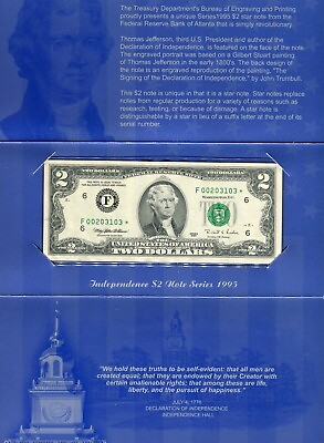 #ad 1995 $2 Atlanta Federal Reserve Star Gem Unc FR 1936 F* Free Shipping