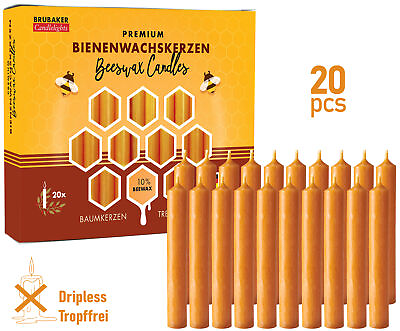 BRUBAKER 10% Beeswax Tree Candles Pack of 20 Honey Colored 3.74quot;