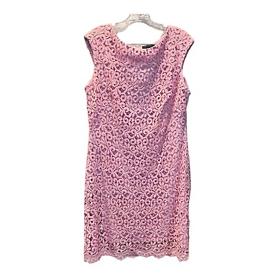#ad #ad Ralph Lauren Sheath Dress Light Pink Sleeveless Overlay Crochet Knit Eyelet 16P