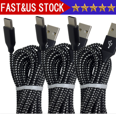 3Pack Braided USB C Type C Fast Charging Data SYNC Charger Cable Cord 3 6 10FT