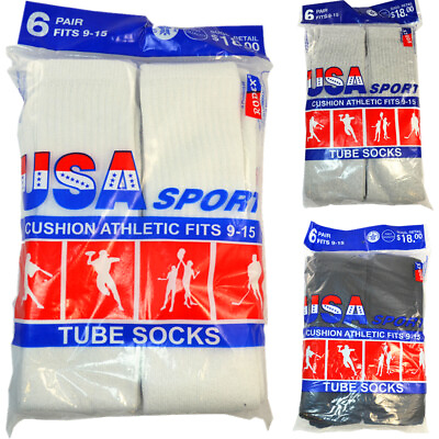 3612 Pairs Men Athletic Sports Solid Cotton Tube Socks Size 9 15 Made In USA