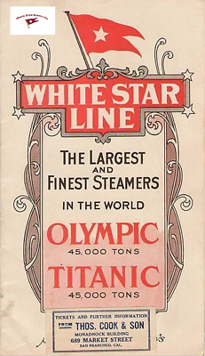 WHITE STAR LINE REPRINT OLYMPIC amp; TITANIC TICKET AGENT AD POSTER