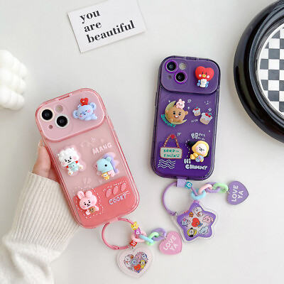 Cute BTS BT21 Glitter Girs Phone Case Cover For iPhone 14 Pro Max 13 12 11 XS XR