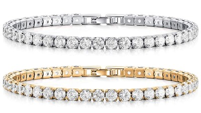 #ad Women#x27;s 18k White Gold Plated Tennis Bracelet Made With Swarovski Elements