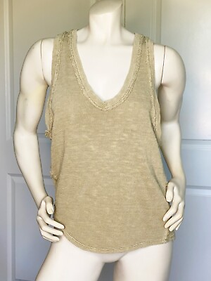 #ad WE THE FREE OLIVE COTTON V NECK SLEEVELESS FRAYED TANK TOP SIZE: M