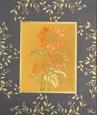 #ad Sunflower Orange @4x 2D Textured Orange Sunflower w medium grey background