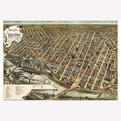 #ad Map of Minneapolis Minnesota by Pezolt; 1891; Antique Birdseye Map