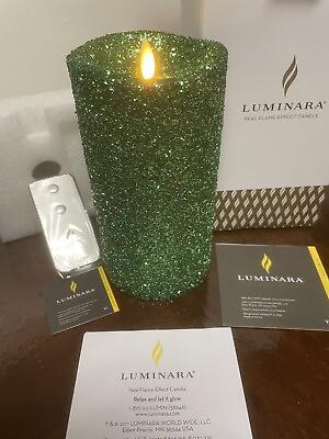 #ad NEW Luminara Real Flame Effect Flameless Candle 7quot; Glitter Green Remote Sugared