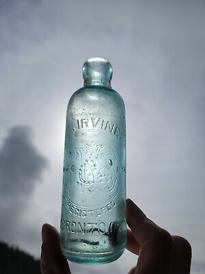 #ad Antique Toronto Canada Hutchinson Bottle☆ 1890#x27;s Neat Canadian R. Irvine Soda