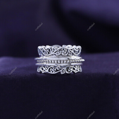 QVC Or Paz Sterling Silver Floral Lace Design Spinner Ring Size 5.25