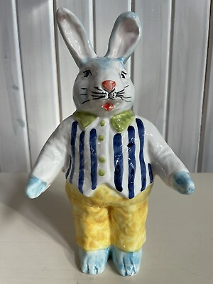 #ad VTG Rabbit Bunny Boy Figurine Hand Painted Italian Ceramic