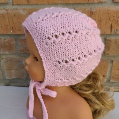 #ad Baby Girl Handmade Knit Bonnet Hat Pink Size 4 6 Months