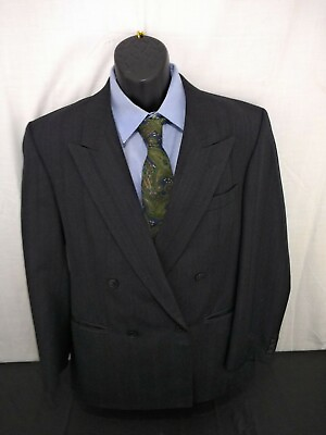 St Michael Men#x27;s Gray Striped Short Court Suit Jacket 40 One Button