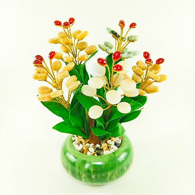 #ad 8.5#x27;#x27; Real Jade Flower Pot Bonsai Style Multicolor Beautiful Handmade Myanmar