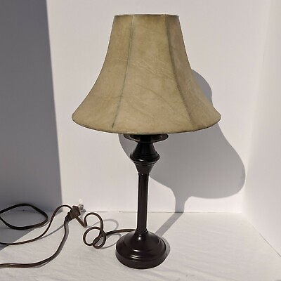 Sm Black Metal 18quot; Table Lamp Portable Luminaire Tan Parchment Look Fabric Shade