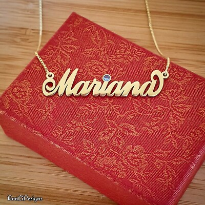 Solid Gold Name Necklace Real 14k Gold nameplate chain Mariana style Birthstone