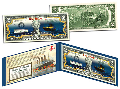 TITANIC Ship Famous Nighttime Iceberg Image 100th Anniversary Genuine $2 US Bill