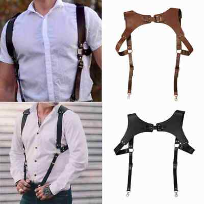 Vintage Leather Suspenders Braces Shoulder Strap Belt Adjustable Harness For Men