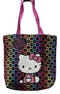 FAB Starpoint HELLO KITTY Large Zipper Tote Rainbow Hearts NOS Pink Handles