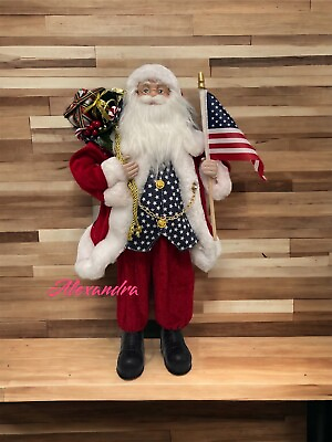 #ad Beautiful American Patriotic Santa Christmas Holiday Home Decor