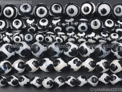 #ad #ad White Black Tibetan Agate Gemstone Mystical Eye Round Beads 6mm 8mm 10mm 15#x27;#x27;