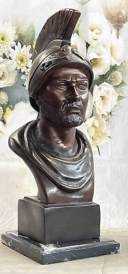 SIGNED BRONZE STATUE ROMAN GOD OF WAR WARRIOR MILITARY SCULPTURE ON MARBLE SALE