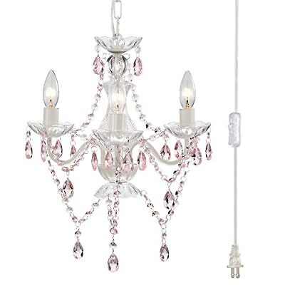 #ad Plug in Chandelier Mini Crystal Chandeliers White and Pink Chandelier for Gir...